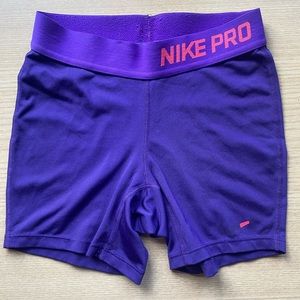 Girls Nike Pro Purple spandex shorts